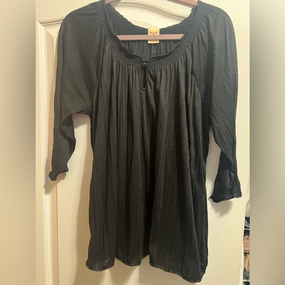 FADED GLORY Black 3/4 length flowy top relaxed fit regular length top - Picture 5 of 6